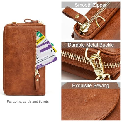 S-ZONE Small Crossbody Bags for Women Phone Purse RFID Blocking Wallet - color: Retro Brown