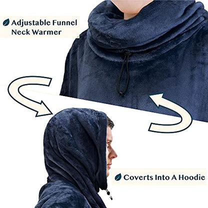PAVILIA Wearable Blanket Hoodie Women Men, Oversized Hooded Sweatshirt - color: Navy, size: Fleece
