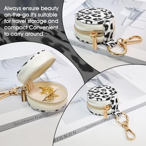 Portable Ring Keychain Holder - White leopard print Jewelry Holder - color: White leopard print