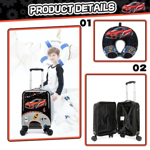 Kids Luggage Set 5 Piece 16'' Hardside Spinner Wheels Travel Suitcase Carry On Airline Approved Black Car - color: Black Car