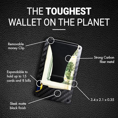 Minimalist Slim Wallet for Men,RFID Blocking Metal Wallet,Aluminum Credit Card Holder & Money Clip 12-15 Cards,Slim Rfid Front Pocket Mens Wallet - color: A3 Matte Carbon Fiber