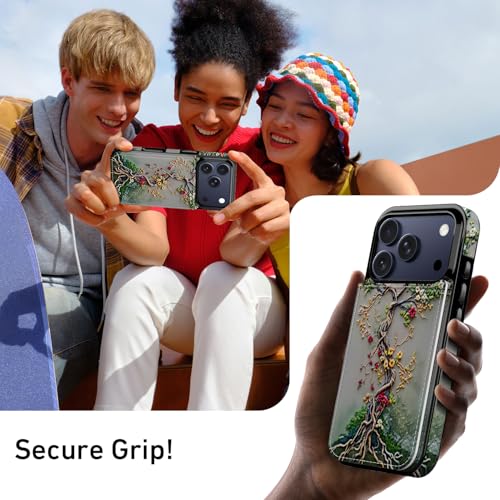 FUNMIKO for iPhone 17 Pro Max Wallet Case, Card Holder, RFID-Blocking - color: Blooming Tree of Life, size: iPhone 17 Pro Max