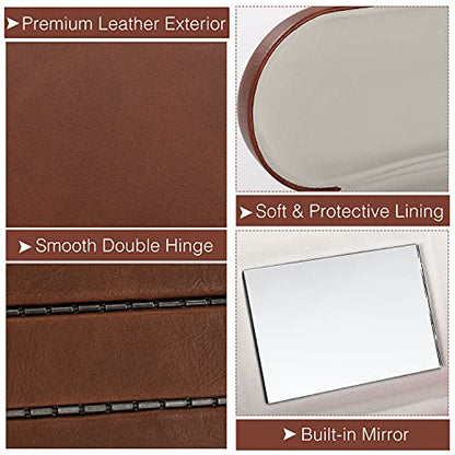 MoKo Double Eyeglass Case,Glasses and contact case 2 in 1 with Mirror - color: Brown