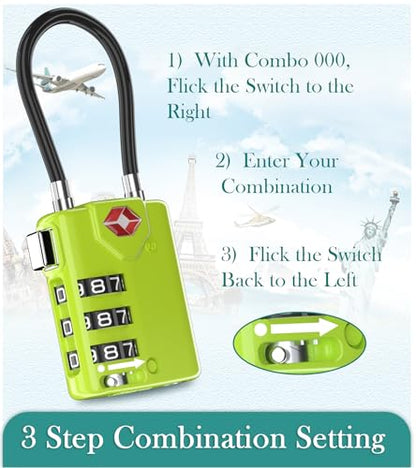 TRAVOCE TSA Approved Luggage Locks, Combination Cable Locks, 2 Pack, Lime - color: Lime 2 Pack