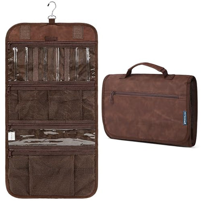 PAVILIA Hanging Toiletry Bag for Women Men Foldable Travel Organizer, Brown - color: Brown