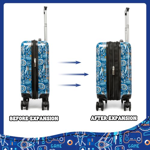 Kid's Luggage Set 4 Piece Suitcase Set 16" Hardside Luggage with Spinner Wheels Boys Carry on Toddler Travel Rolling Suitcase Airline Approved - color: Blue Game Console