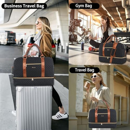 3PCS Weekender Bags for Women Large Overnight Bag, Black - color: Black
