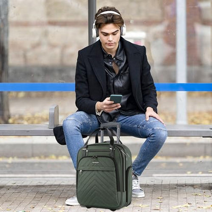 VANKEAN 16" Underseat Rolling Suitcase Travel Business Lightweight - color: Army Green