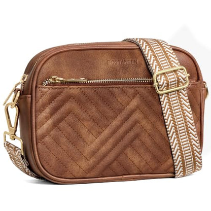 BOSTANTEN Quilted Small Crossbody Bag for Women Vegan Leather Purses - color: Brown