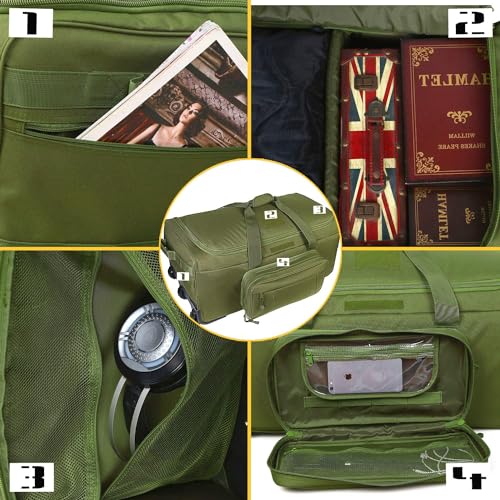 Military Wheeled Deployment Bag Large Tactical Heavy Duty Duffel Bag 124L - color: Green