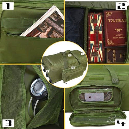 Military Wheeled Deployment Bag Large Tactical Heavy Duty Duffel Bag 124L - color: Green