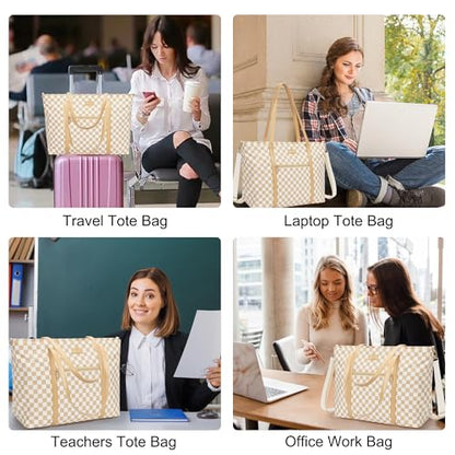 TANTO Laptop Tote Bag for Women 17 Inch, Canvas Computer Bag for College - color: A2-brown/Beige Canvas