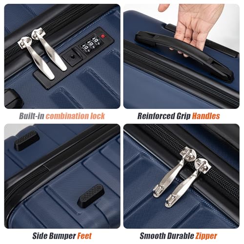 Cosbarn Luggage Sets Hardshell 5 Piece Durable Suitcases with Wheels - color: DarkBlue