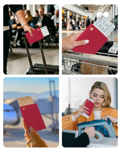 Passport Holder for Travel - RFID Blocking for Women & Men - color: Wine Red