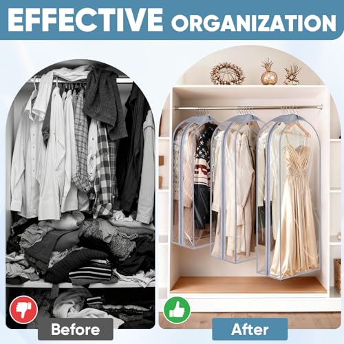 BALEINE 6PK Clear Garment Bags for Hanging Clothes, 40" Dress Suit Bag - color: Clear, size: 40" 10.5" Wide 6PK