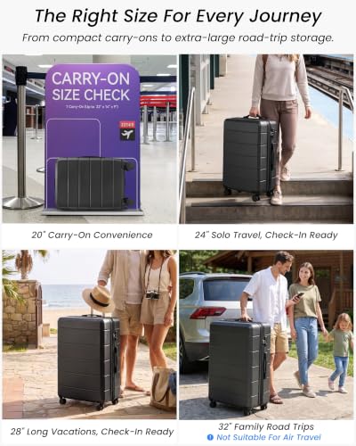 YOETEY Expandable Hardshell Luggage Set with TSA Lock, 4-Piece Set - color: Black, size: 4-Piece Set