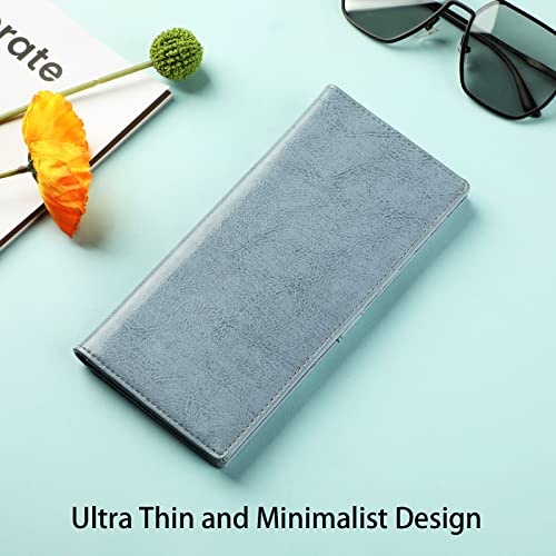 Lavemi Ultra Slim Thin Leather Women Wallet RFID Blocking Credit Card Holder Bifold Long Ladies Billfold - color: 1-waxed Light Blue