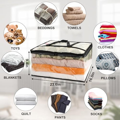6Pack Clear Blanket Storage Bags Comforter Clothes Storage Moving Bag, 60L - size: 6X60L