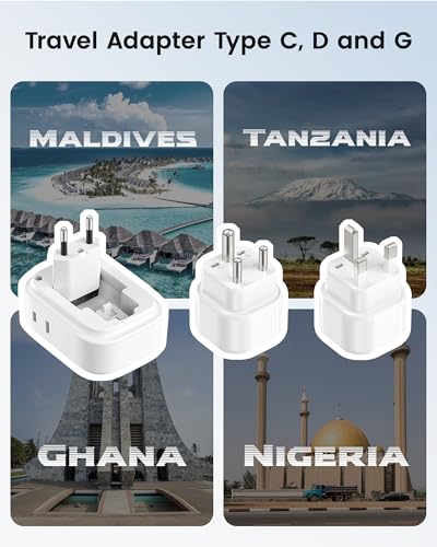 LENCENT Type C and Type D G Universal Travel Adapter Kit International Plug - style: Type C/D/G