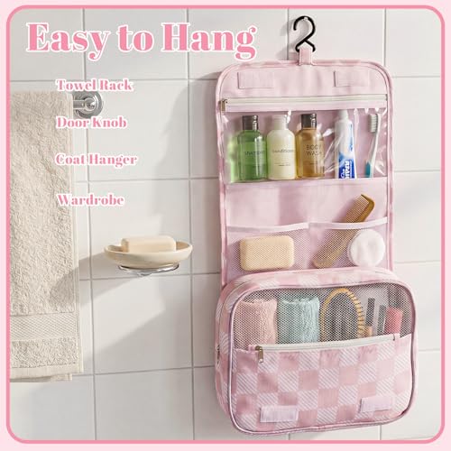Hanging Toiletry Bag for Women, Portable Cosmetic Summer Beach Bag, Pink - color: Pink square