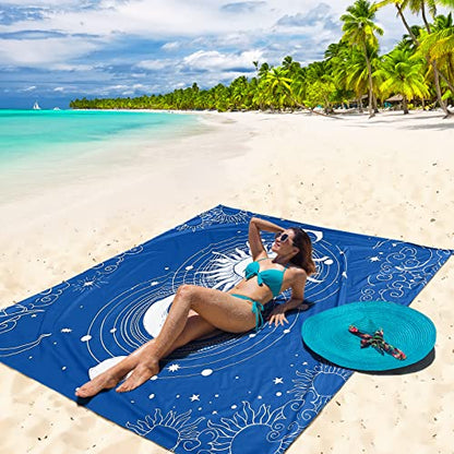HIHOHO Beach Blanket Waterproof Sandproof Quick Drying Mat for 1-8 Adults - color: Bl-sunmoon, size: 6'11" x 6'7"