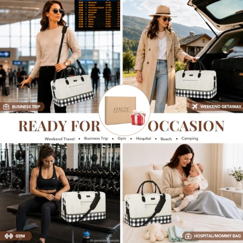 ITIEZY Weekender Bag for Women 21.5" Travel Duffel Large Carry On Bag 3PCS - color: 8d-Black, size: Large