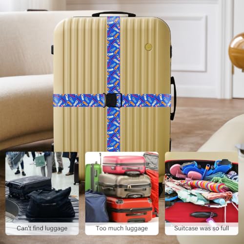 Luggage Straps for Suitcases, Travel Adjustable Belt with Quick Release Buckle, Heavy Duty Nylon Bag Packing Strap, Unique Bright Identifiers Business Travel Accessories (2 Pack) - Blue Shoes - color: Blue Shoes