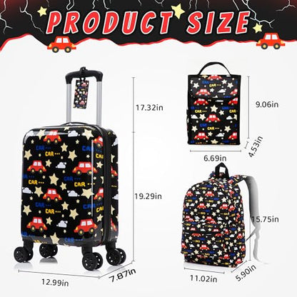 16’’ Kid’s Luggage Set with Spinner Wheels, Hardside with Suitcases,6 Piece - color: Car
