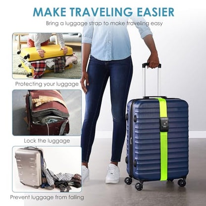 Travel Inspira Heavy Duty Luggage Straps with TSA Lock - color: Fluorescent Green