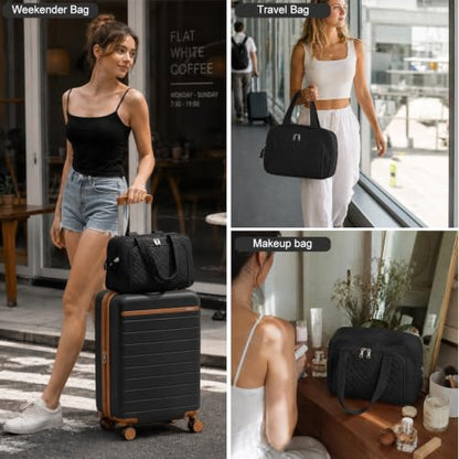 Kono 2-Piece Luggage Set 20in Carry-On luggage Duffel bag Waterproof Black - color: Black, size: 2-piece set (DB/20")