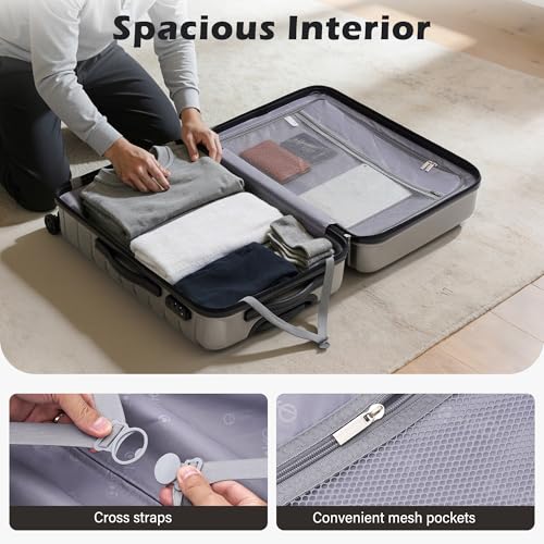 Coolife Lightweight Luggage with TSA Lock,Medium Checked Gray - color: Gray, size: Medium(24in)