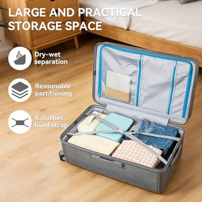 3 Piece Luggage Set with Spinner Wheels Cup Holder, Gray - color: Gray