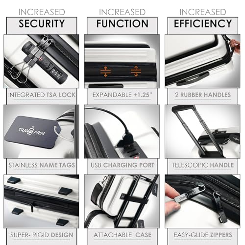 TRAVELARIM White Hardshell Luggage Sets 4 Piece, Durable Suitcase Set, Travel Luggage Set with Integrated TSA Lock, 360° Spinner Wheels, Expandable Medium and Large Checked Suitcase, 20/24/28 Inch - color: White
