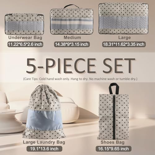 U+U 5 Set Packing Cubes, Travel Organizers with Shoe Bag (Brown Polka Dot) - color: Brown Polka Dot