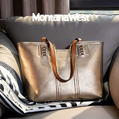 Montana West Tote Bag for Women Top Handle Satchel Purse - color: Light Gold