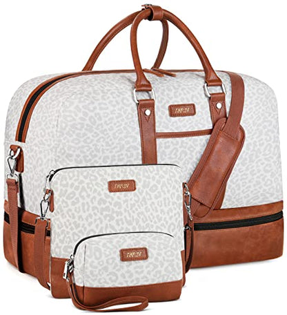 IBFUN Weekender Bags for Women, 3PCS Travel Set with Shoe Compartment 21.6 - color: A13-brown+gray leopard