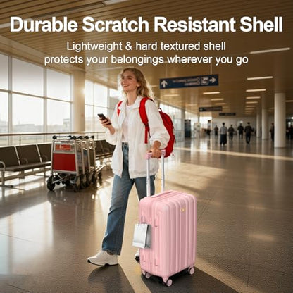 MGB Hardside Carry On Luggage 22x14x9 Airline Approved, Scratch Resistant - color: Pink, size: 20 Inch - Carry-on