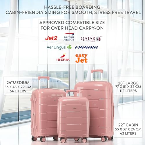 3-Piece Luggage Set Expandable Hardside Polypropylene Suitcase Set with TSA Locks & 8 Silent Spinner Wheels Lightweight Nested Suitcases Travel Set American Airline-Approved Carry-On - Pink - color: Pink, size: 3-Piece Set