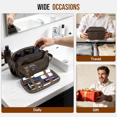 PU Leather Toiletry Bag for Men, Dark Brown - color: Dark Brown