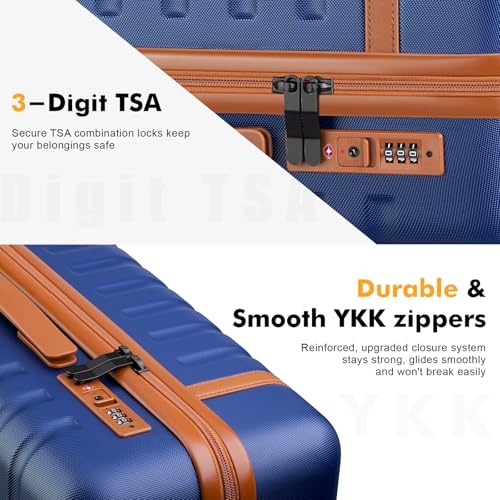 20 Inch Carry On Luggage Set 3 Piece With Travel Backpack - color: Blue, size: 3 Piece Set (20inch)