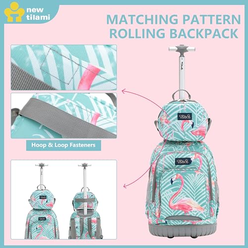 NEW TILAMI 18 Inch Rolling Backpack with Lunch Bag for Girls Boys School - color: Flamingo