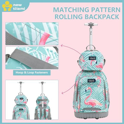 NEW TILAMI 18 Inch Rolling Backpack with Lunch Bag for Girls Boys School - color: Flamingo