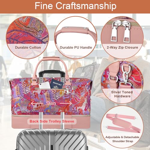 ITIEZY Weekender Bag for Women 21.5" Travel Duffel Large Carry On Bag 3PCS - color: 8a-Pink