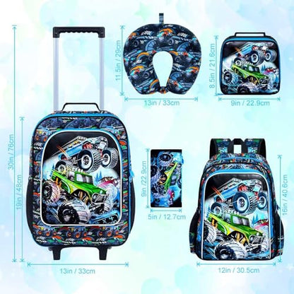 CCJPX 5PCS Kids Luggage Set for Boys, Carry-on Suitcase 18" Truck Blue - color: Blue car 5pcs