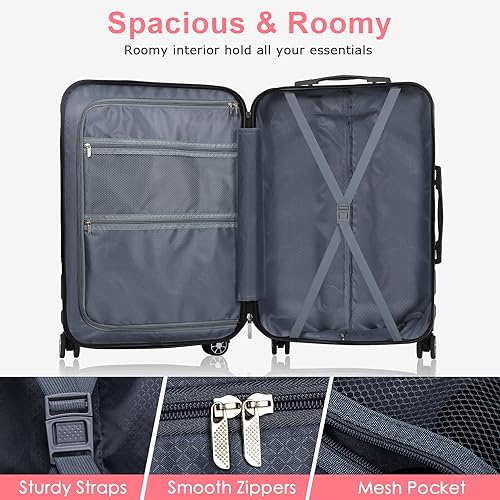 Luggage Sets Hardside Lightweight Suitcase with Spinner Wheels TSA Lock, 3-Piece Set (20/24/28) - color: Pink