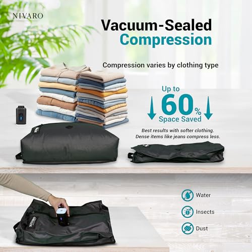 Travel Vacuum Compression Bags | Large 30L 1-Pack | Waterproof & Reusable | Space Saver Bags for Luggage | Wireless Pump Included - size: 1 Pack