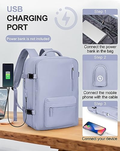 WONHOX Large Travel Laptop Backpack Expandable Flight Approved Backpack Carry on Backpack for Women Men Waterproof 17inch Laptop Daypack Hiking Work Backpack with Shoe Compartment Taro Purple - color: A10-taropurple
