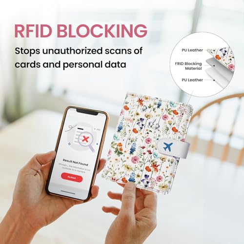 Passport Holder for Travel, RFID Blocking Wallet with Magnetic Closure - color: A-Wildflower