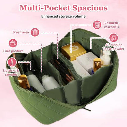 Travel Makeup Bag, Festivalment Wide Open Lay-Flat Water-Resistant - color: Green