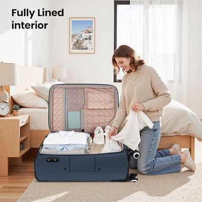 26" Softside Luggage,w/TSA LOCK,Expandable - color: Navy, size: Checked-Medium 26-Inch